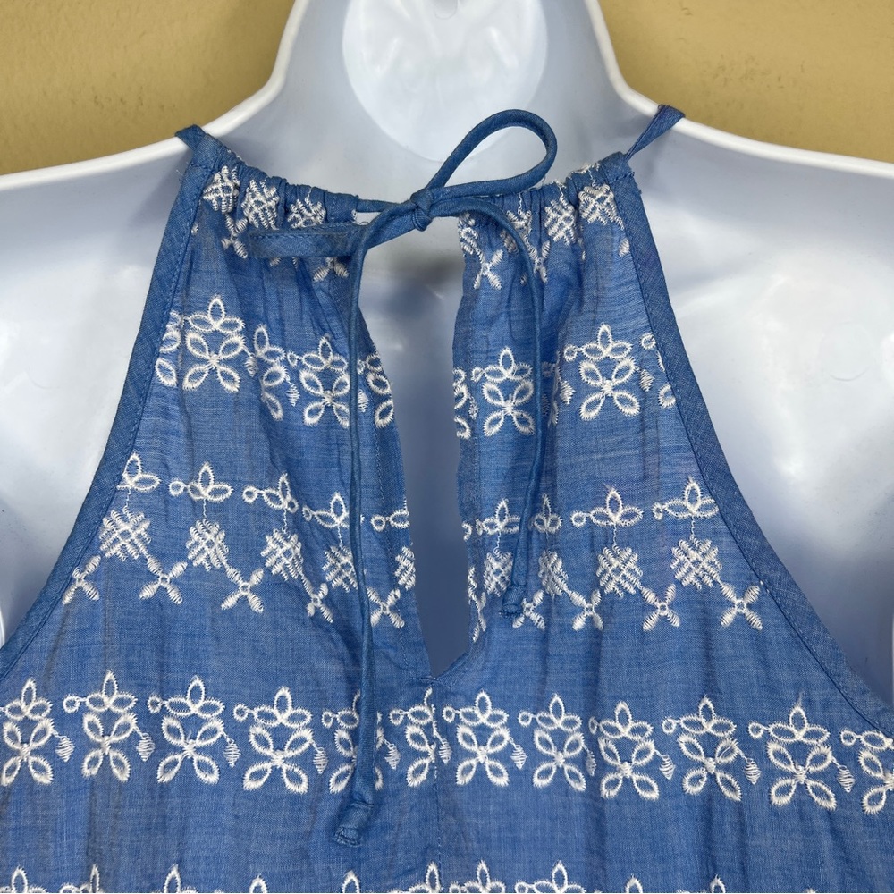 LOFT Blue & White Embroidered Romper with Pockets - Sz XS - Picture 10 of 12